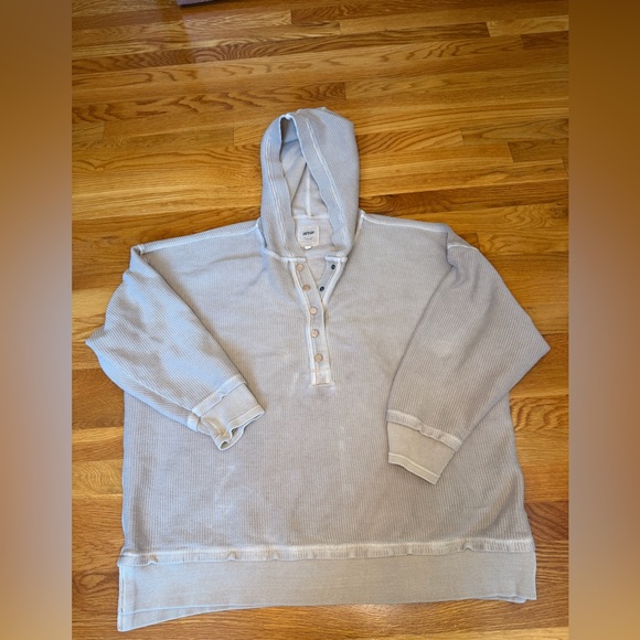 aerie Tops - Aerie Oversized Waffle Knit Hoodie XL Neutral Henley Pullover Lounge